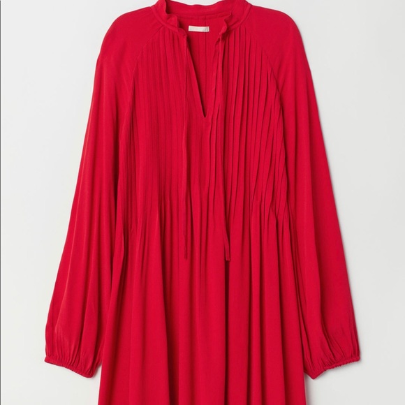 H&M | Dresses | Hm Red Pleated Dress Nvt | Poshmark